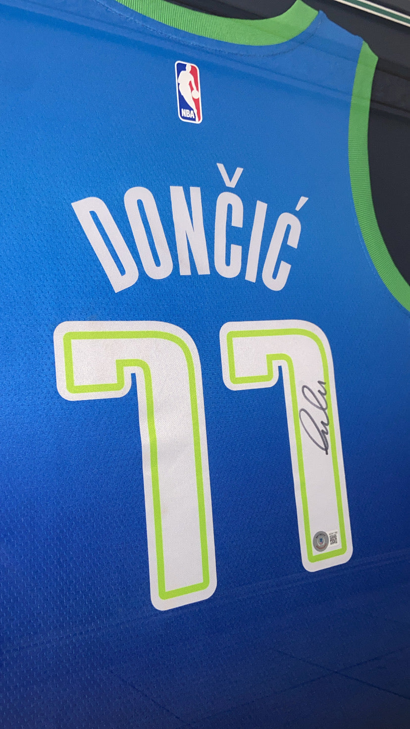 Luka Doncic Dallas Mavericks Autographed Framed Jersey Authenticated by Beckett