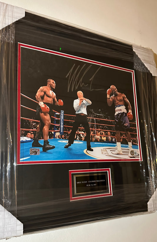 Mike Tyson Autographed Framed Photo Vs. Holyfield Bite Fight Authenticated by Beckett