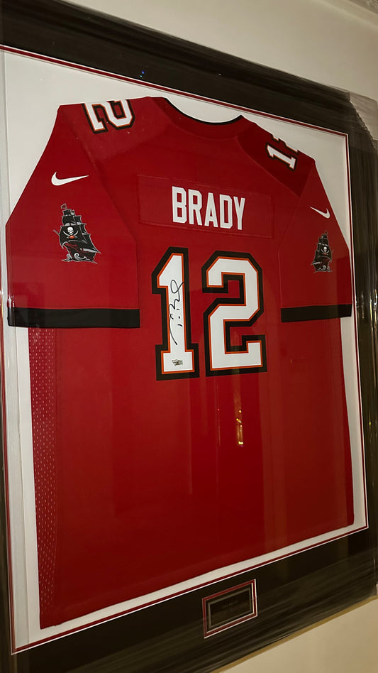 Tom Brady Autographed Framed Buccaneers Jersey Authenticated by Fanatics